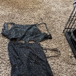Scala Black and Silver Backless Dress
